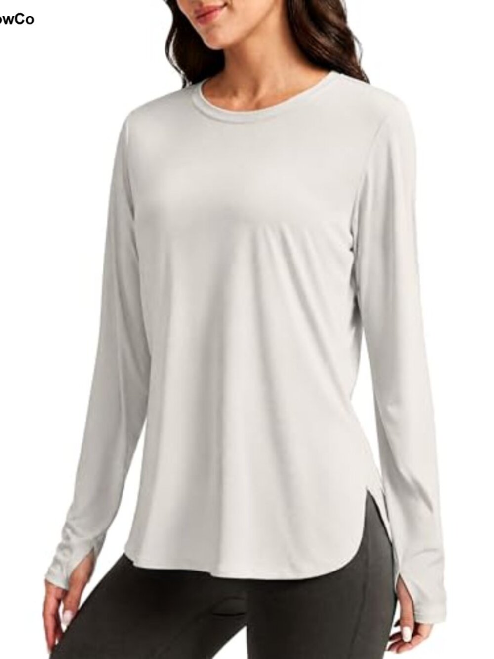 Long Sleeve Workout Top UPF 50+ Sun Shirt Thumbholes Side Slits Women